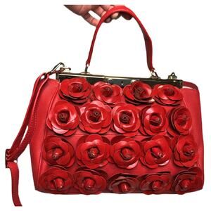 Clever Carriage Company Rose Leather Crossbody Handbag Red Hinge Doctor Flower